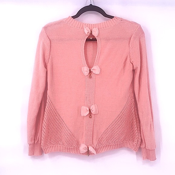 Vintage Sweaters - Vintage baby pink kawaii bow detail on back sweater size small